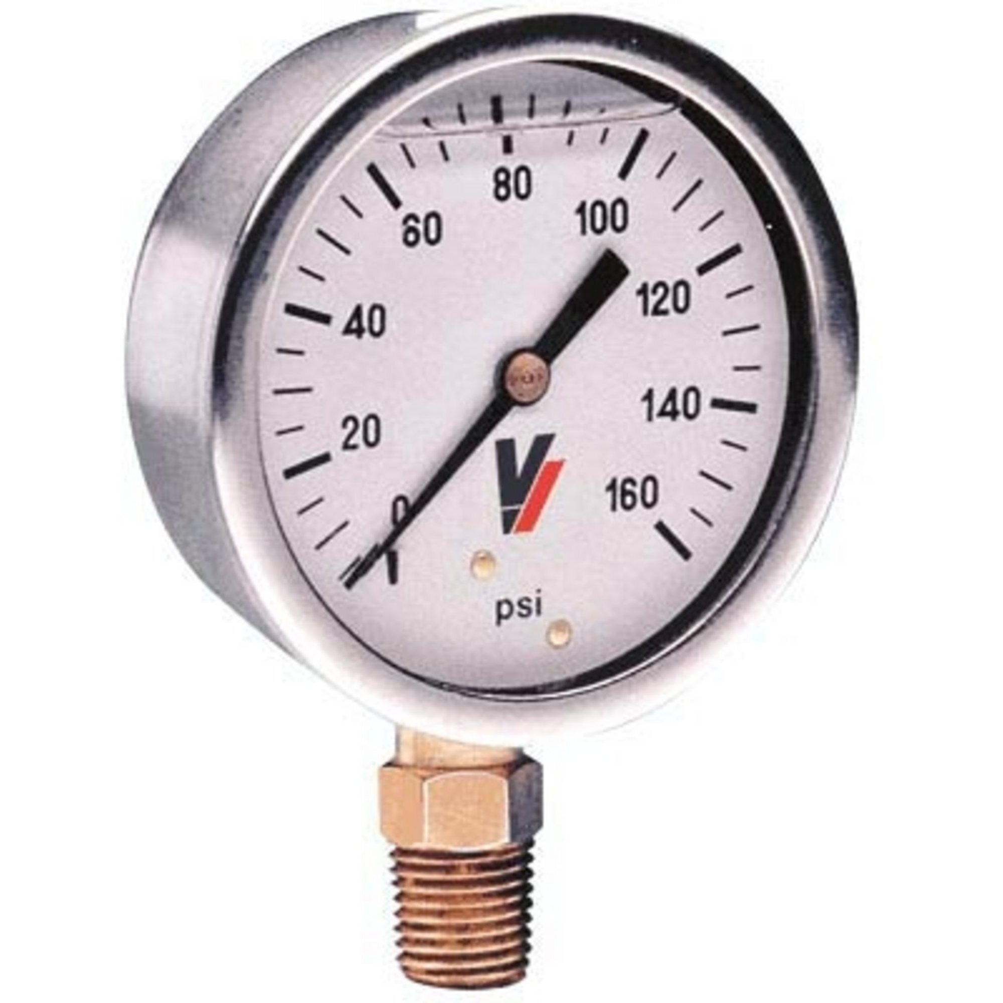 Valley Industries, 4in. Bottom Mt Gauge 160PSI, Case Material Stainless Steel, Min. Operating Pressure 0 PSI, Max. Operating Pressure 160 PSI, Model# 4140GXB160